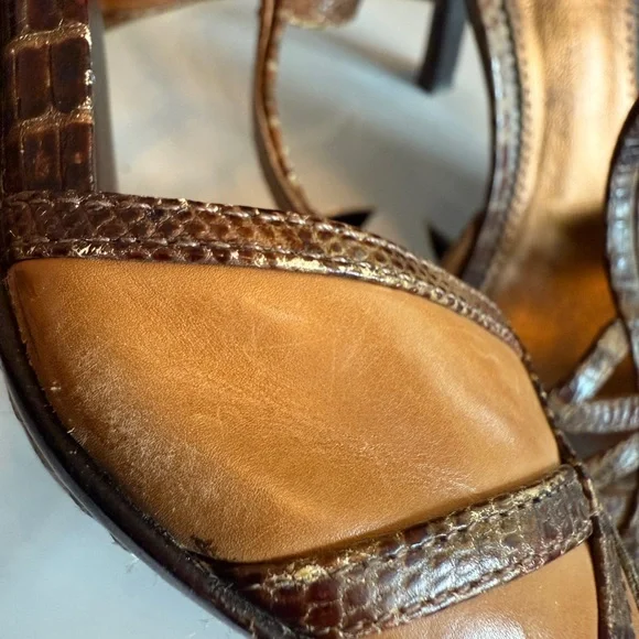 JV Vincent Brown Strappy leather Sandals open toe heel back 8.5M vintage look - Picture 11 of 14